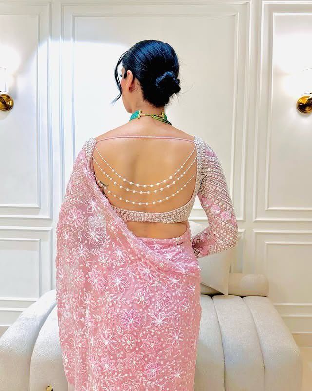 Premium Pink Bling Superior Sequins Work Saree