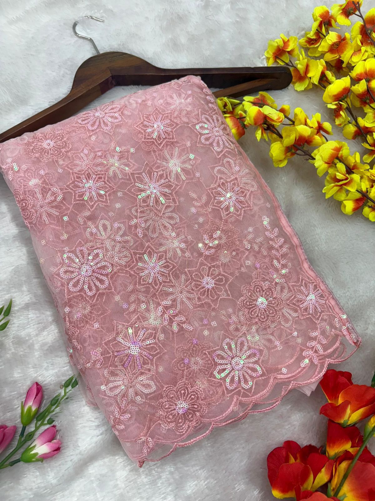Premium Pink Bling Superior Sequins Work Saree