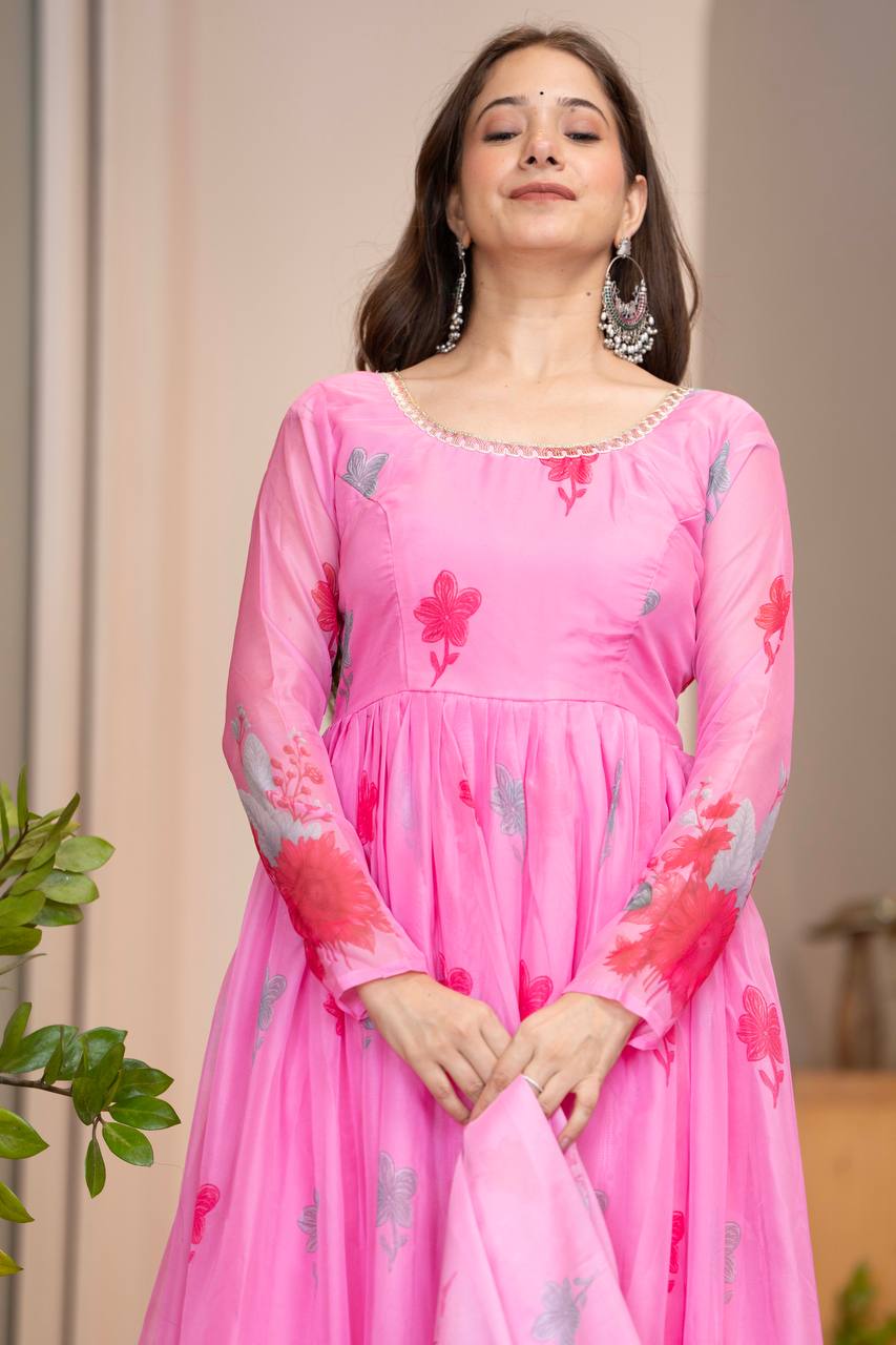 Pink Floral FreshLook Ethnic Outfit