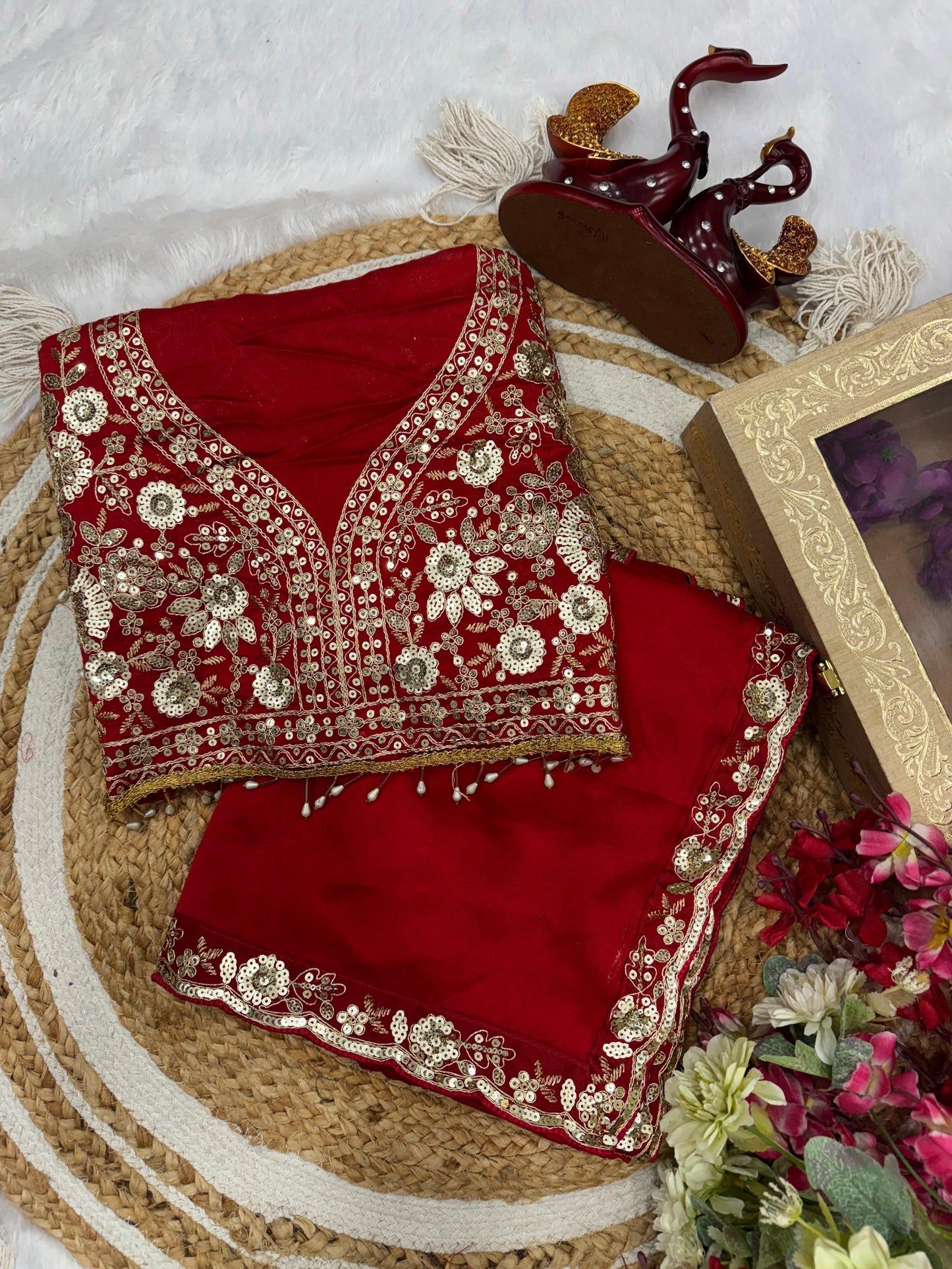 Red Lusture Premium Rangoli Silk Saree