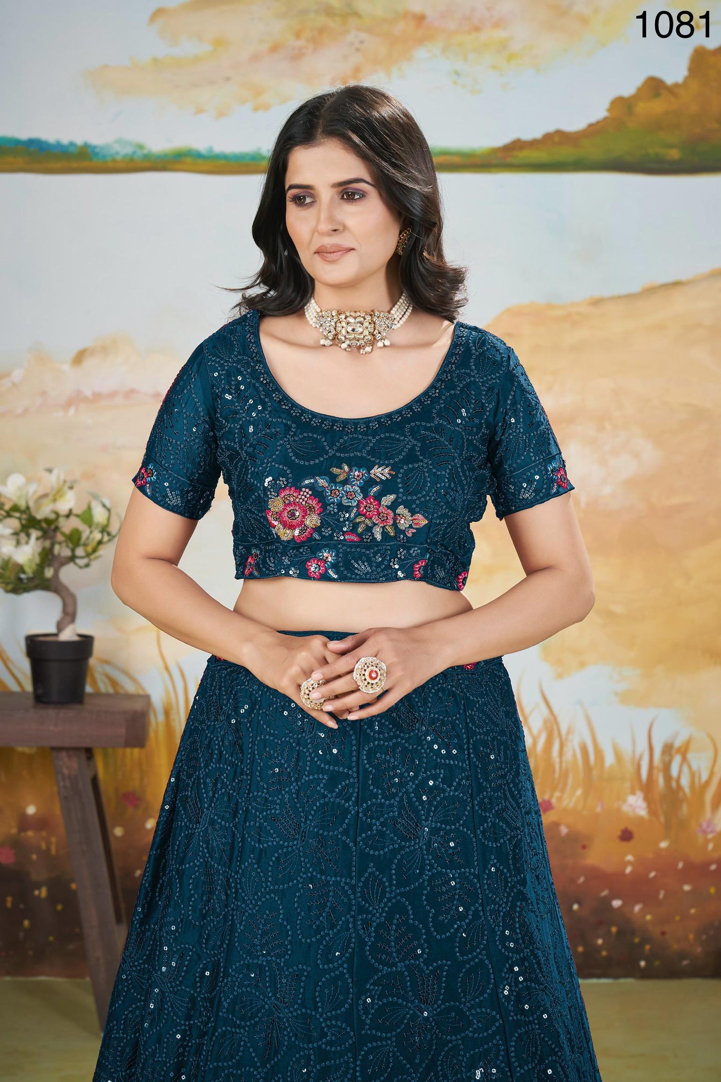 Teal Blue Designed Embroidered Premium Lehanga