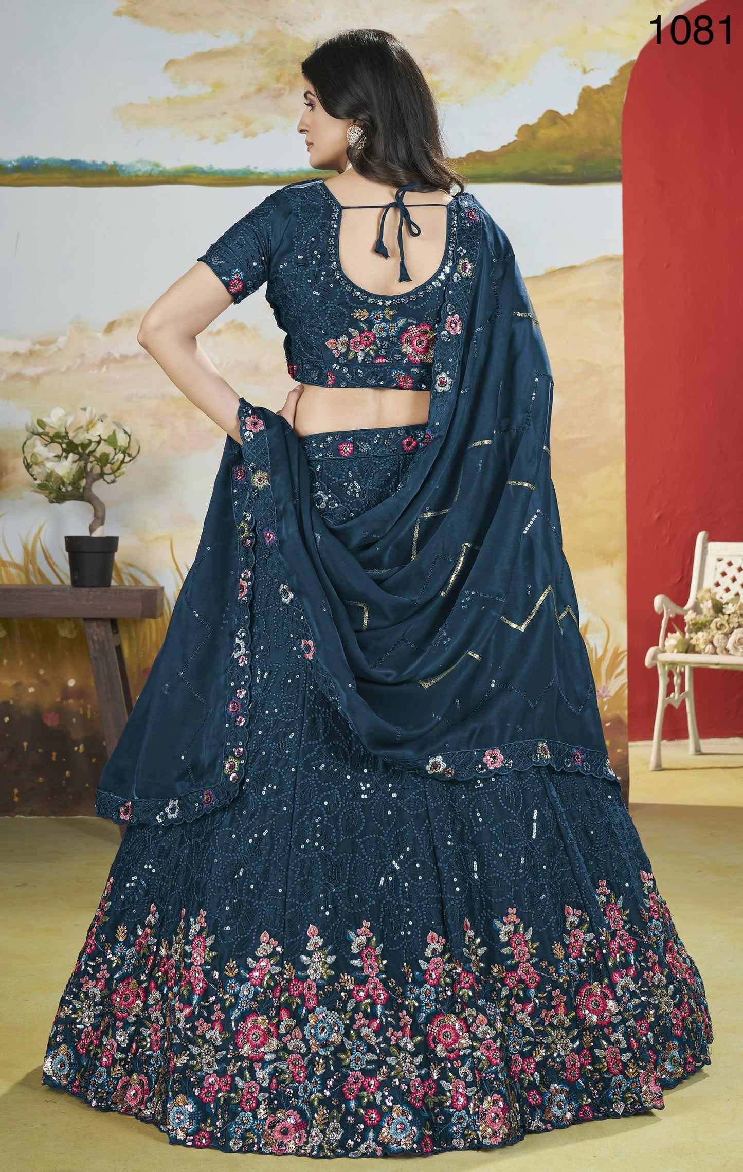 Teal Blue Designed Embroidered Premium Lehanga