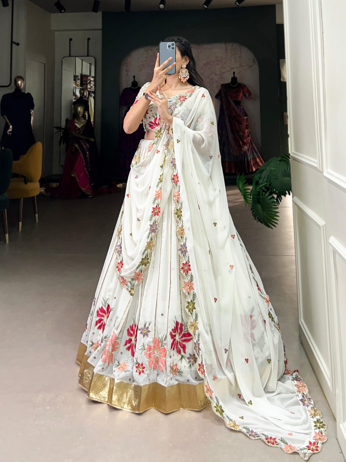 White Sequins Thread Embroidered Fashion Icon Lehanga