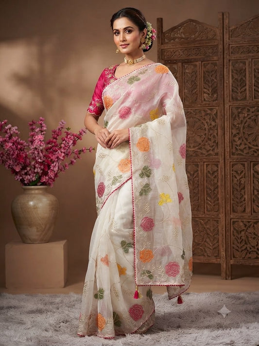 Beautiful Premium Moss Chiffon Silk Sequins Work Saree