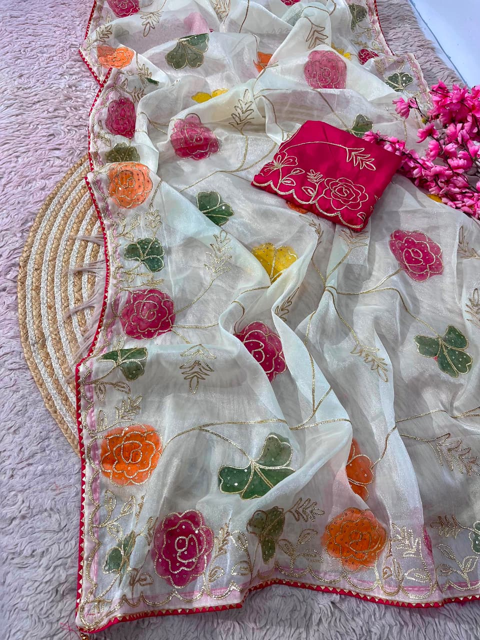 Beautiful Premium Moss Chiffon Silk Sequins Work Saree
