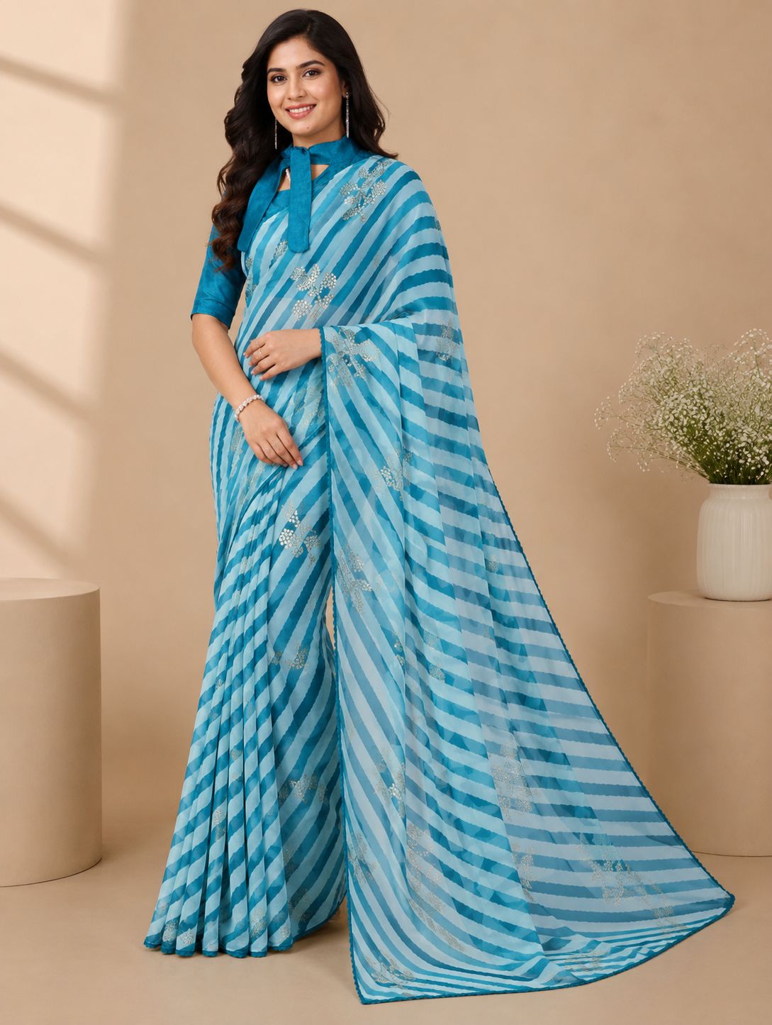 Summer Striped Bright Sarees In Two Unique Colours
