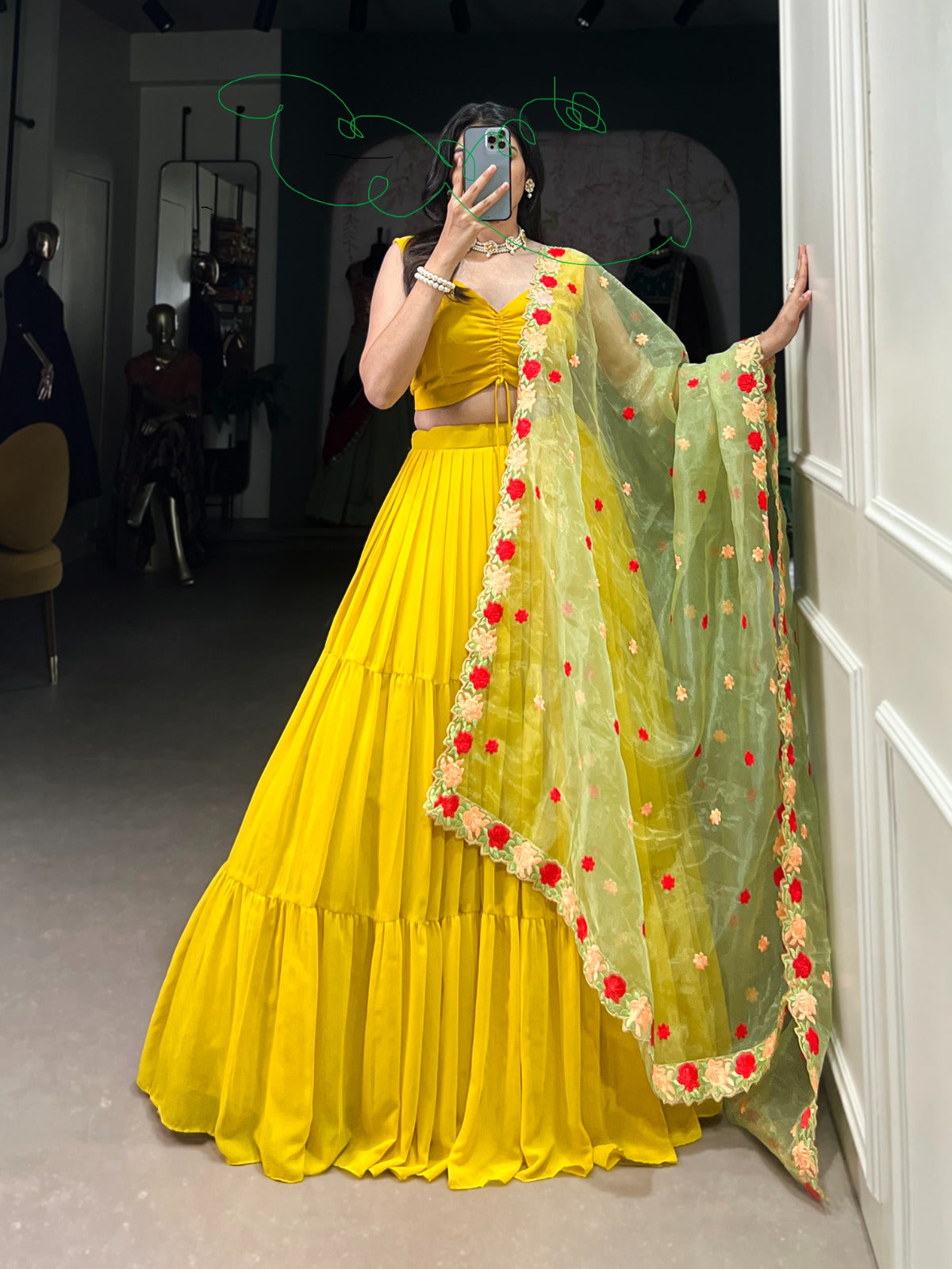 Grace in every pleat, glow in every step - Haldi Auspicious Lehanga - Ready To Wear