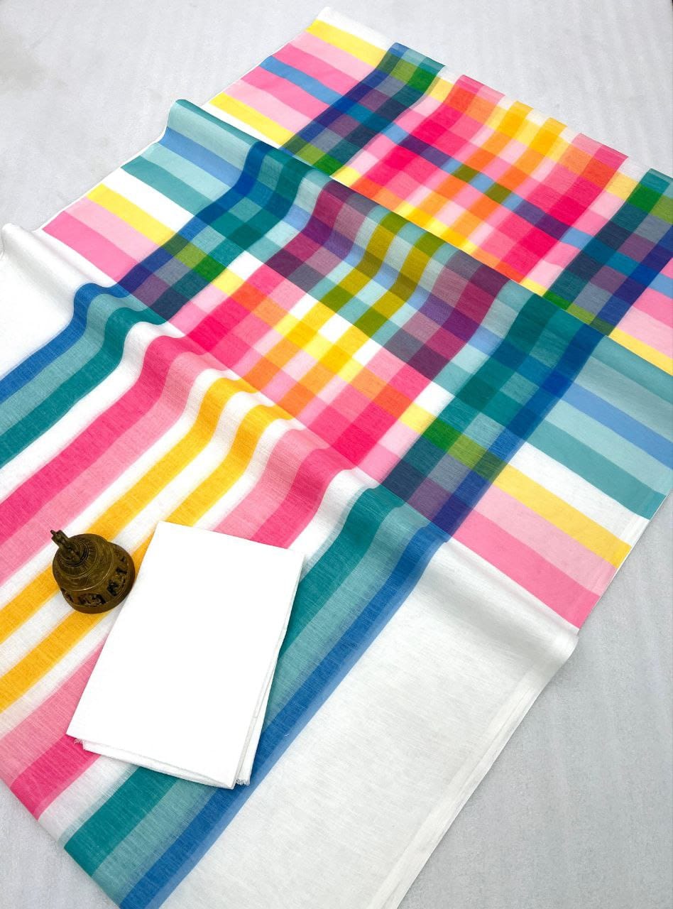 Rainbow Linen Multicolour Bollywood Saree