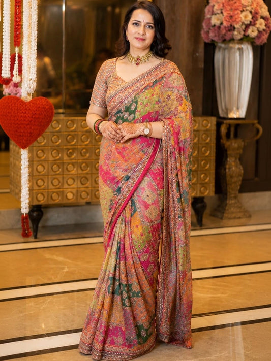 Glamour World Multi Colored Designer Saree
