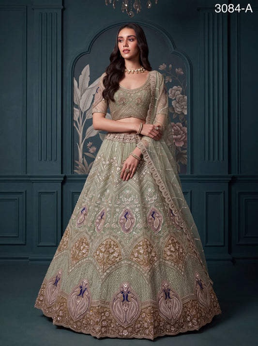 Peacock Handwork Motif and Beads work Designer Indian Wedding Lehenga Choli