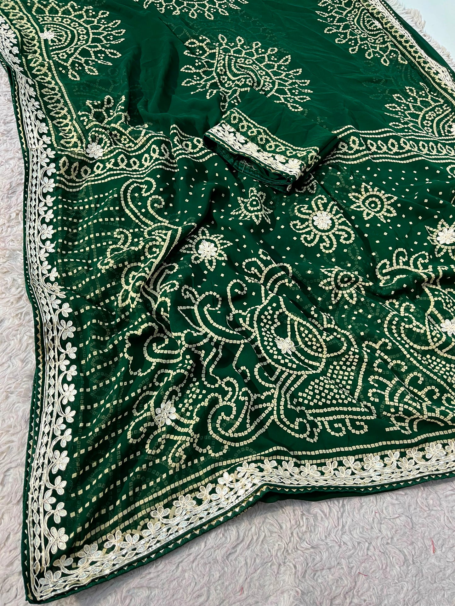 Jaipuri Gotta Patti Bottle Green Saree