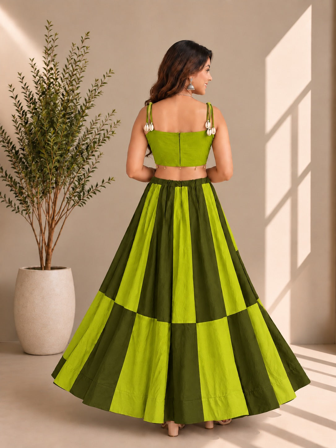 NAVRATRI 2026 SPECIAL CHEQUERED GREEN LEHANGA