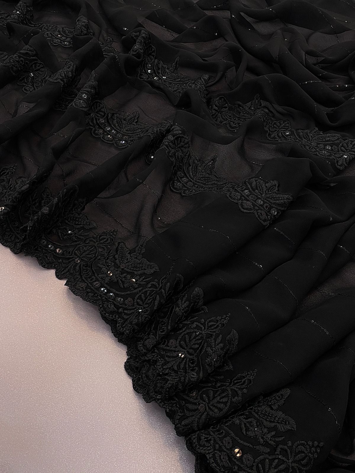 Black Unique Sequin Work Saree