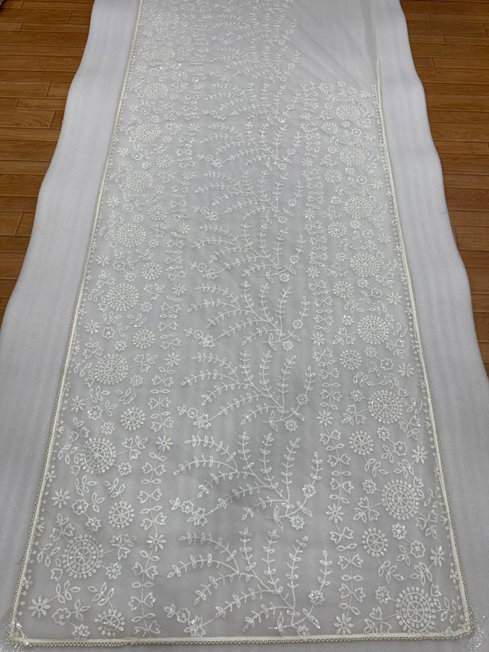 Beautiful Summertime Pearl Sequins Work White Saree