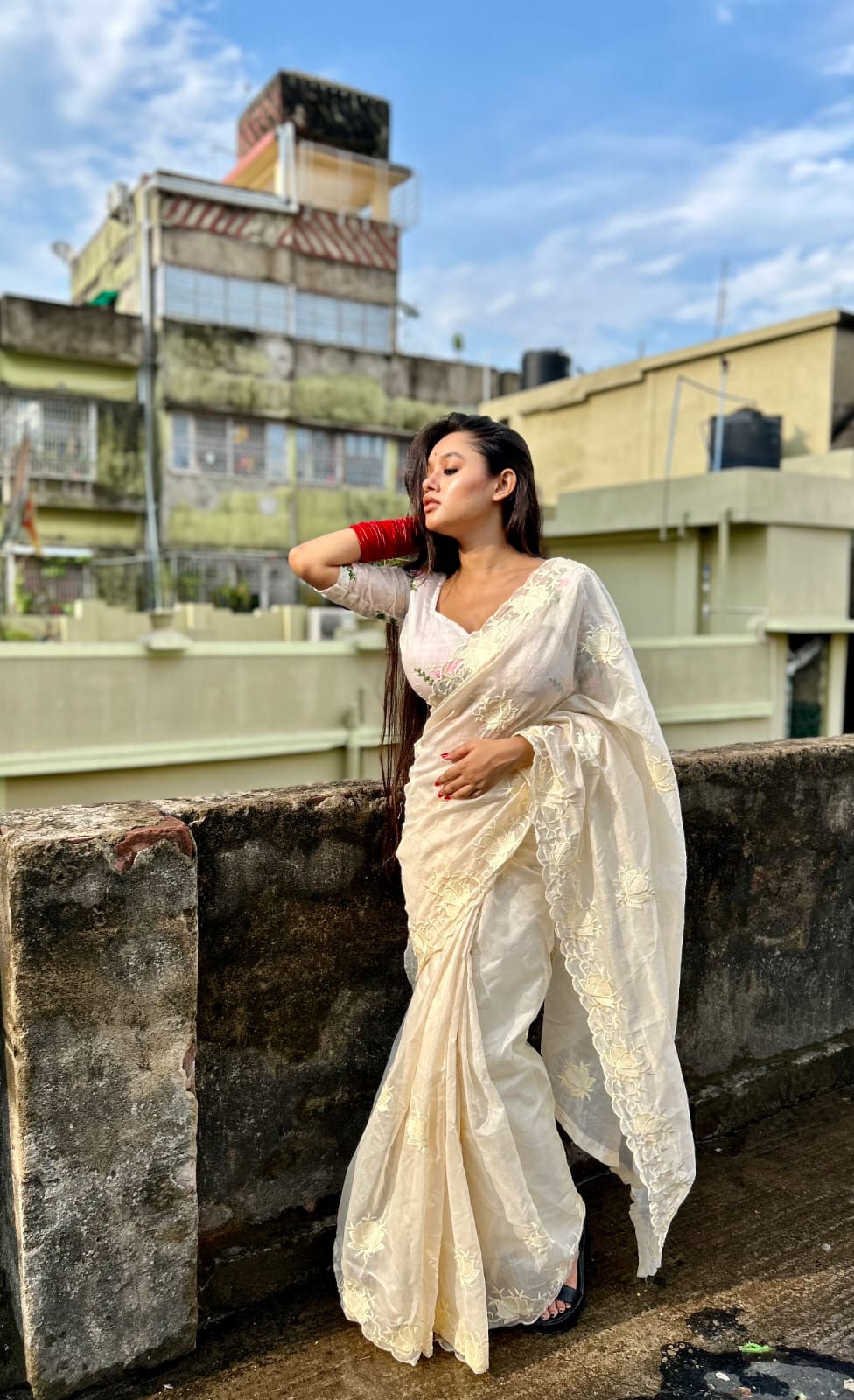 Pure Chanderi Cotton Embroidered Work Saree