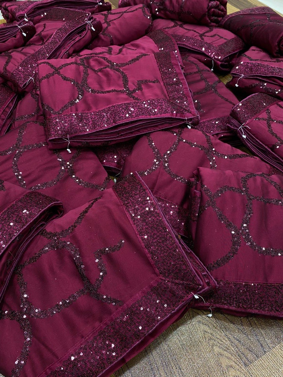 Wine Bling Sequins Luxury Feel Saree
