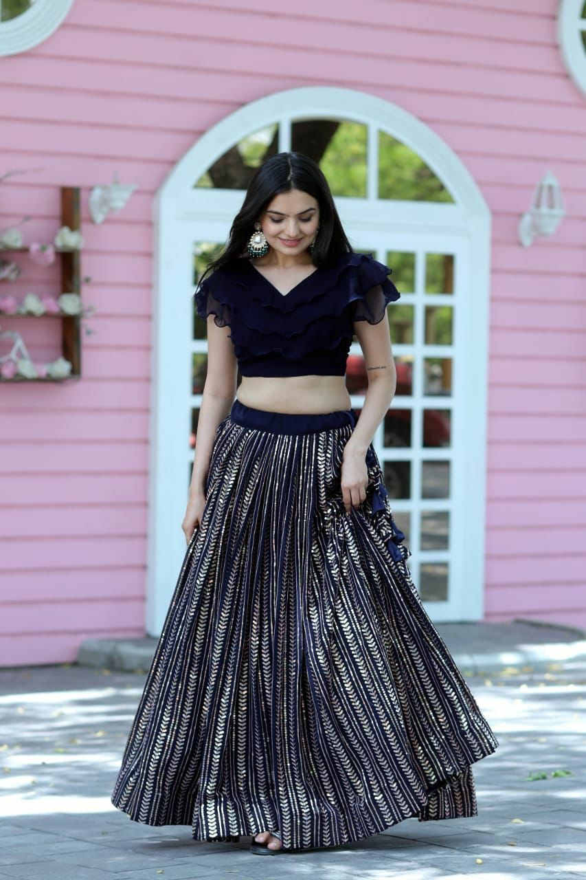 Exclusively Exquisite Indo Fusion Skirt Top / Lehenga Blouse (Navy Blue)