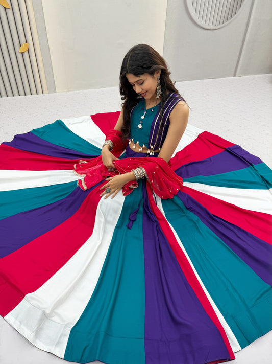 Multi-Color Striped Handwork Cotton Lehenga Choli Set