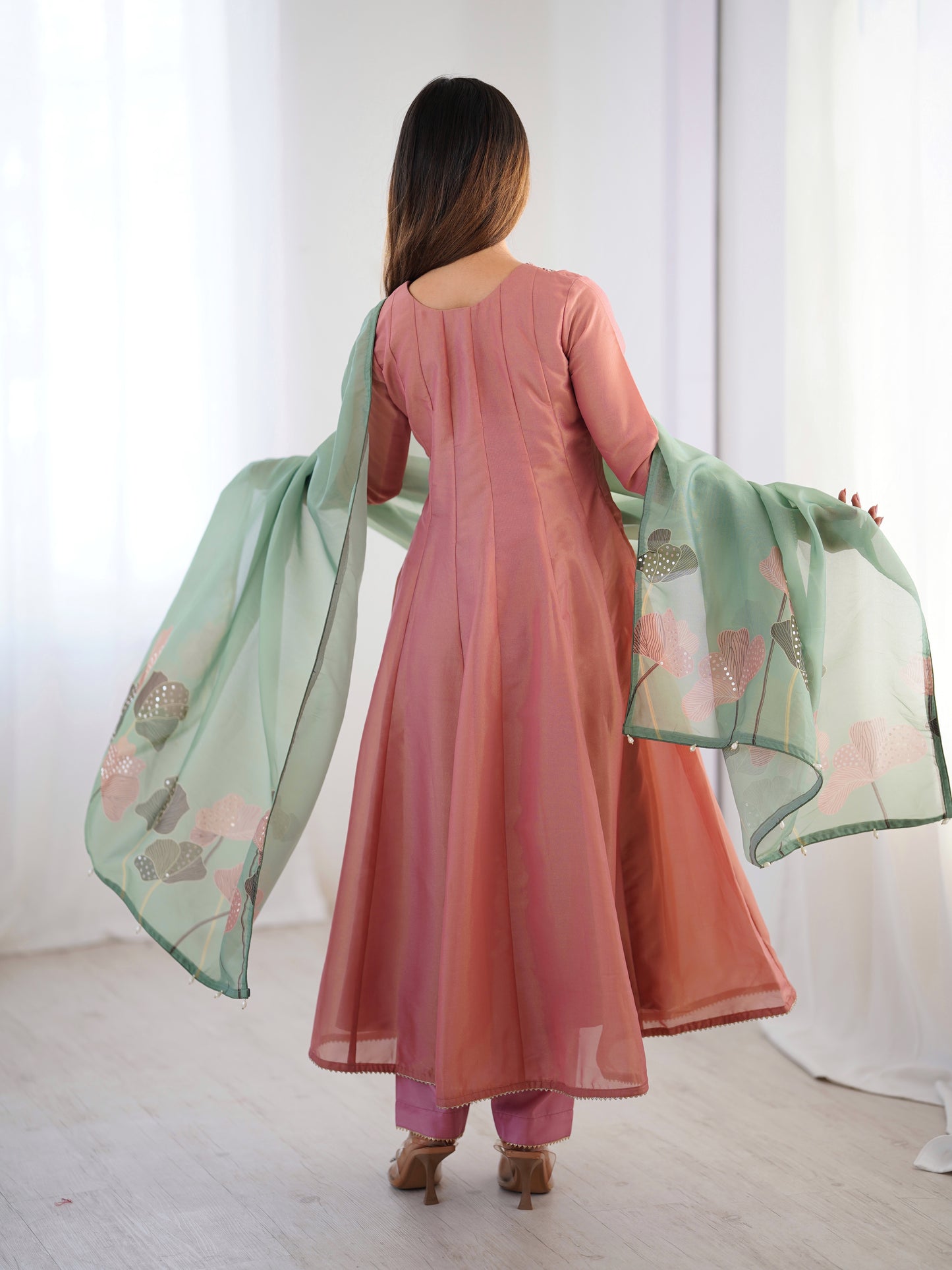 Peach Premium Handworked Stylish Suit Outfit