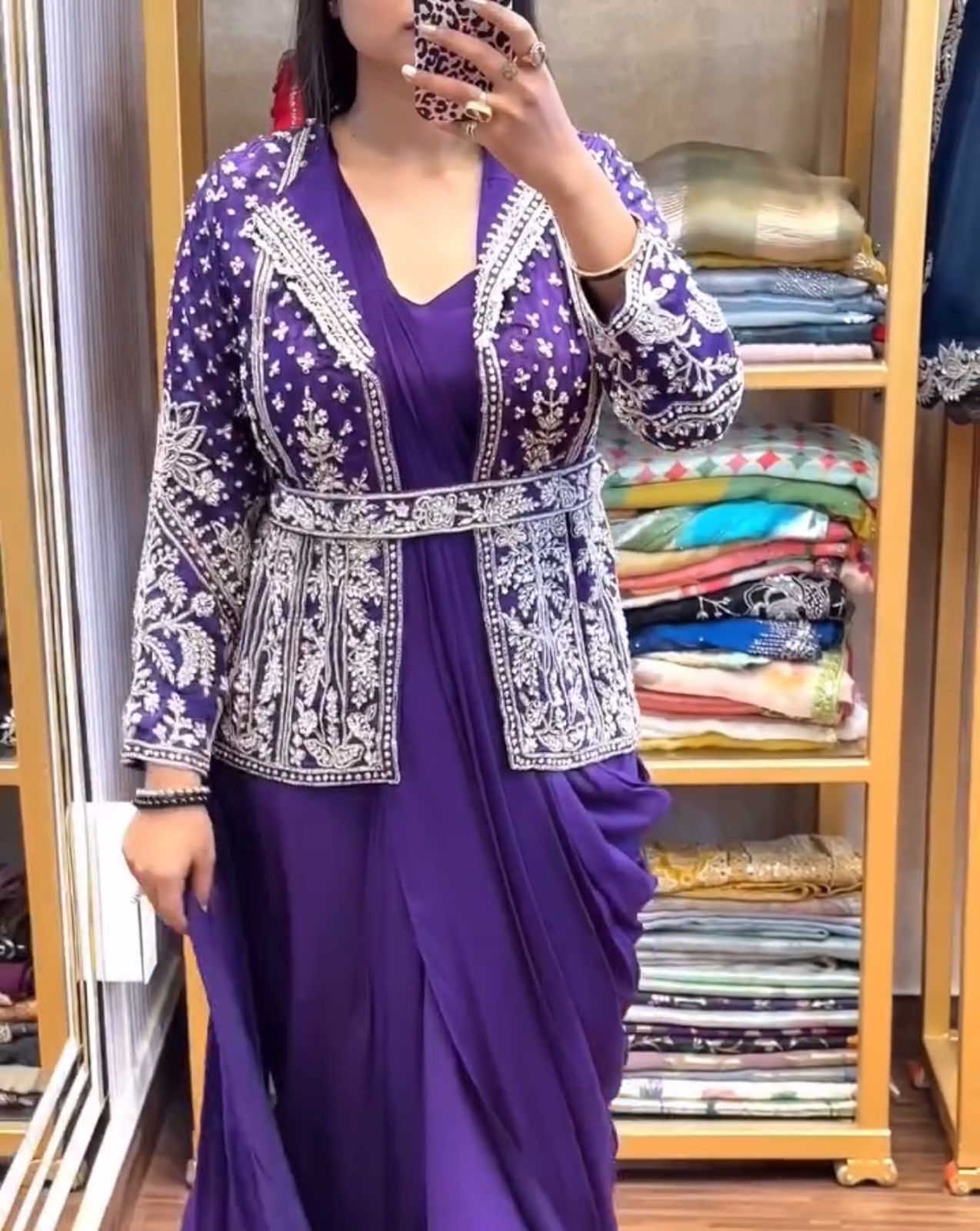 Ready To Wear Koti Jacket Style Chinon Saree