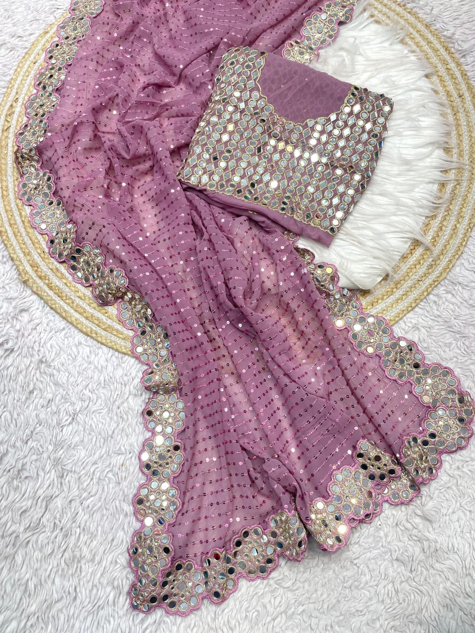 Real Mirror Work Ultra Premium Bling Saree