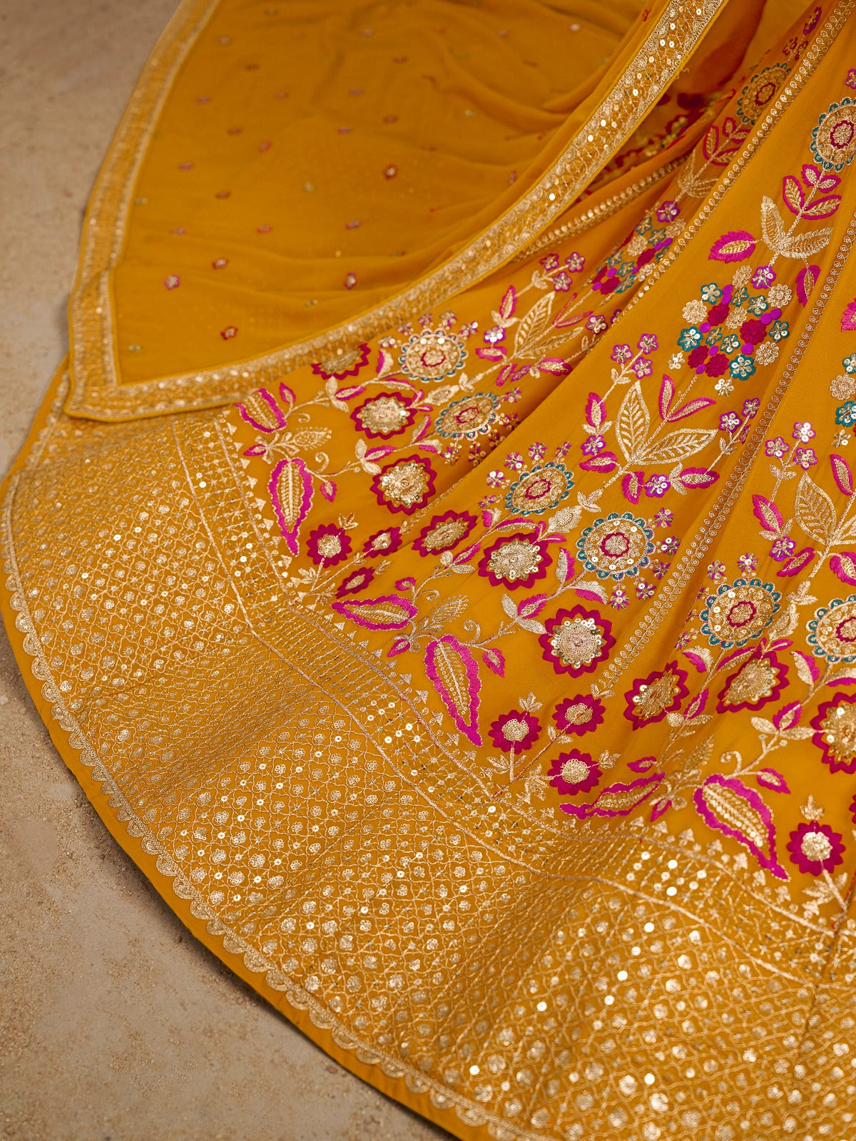 Sunlit Mustard Floral Embroidered Lehenga