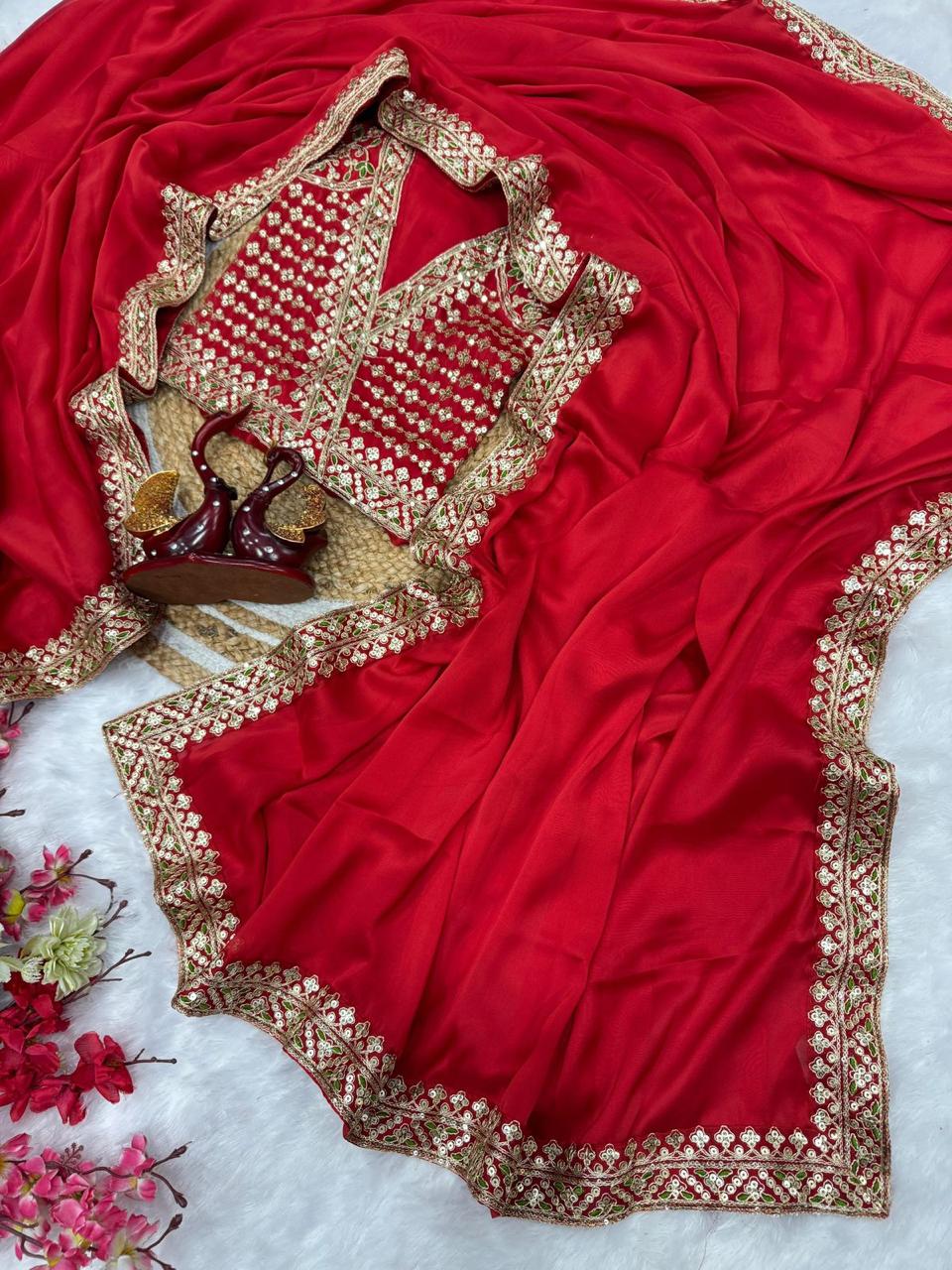 Impressive Red Sequins Premium Eye Catching Saree