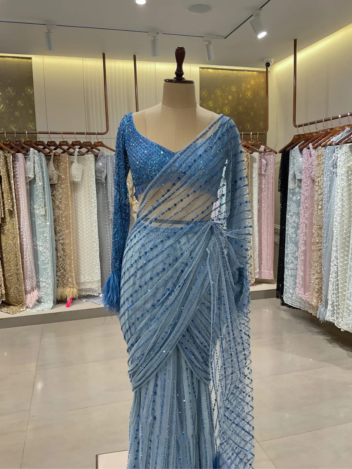 Blue Vibes Bollywood Sequins Bling Saree