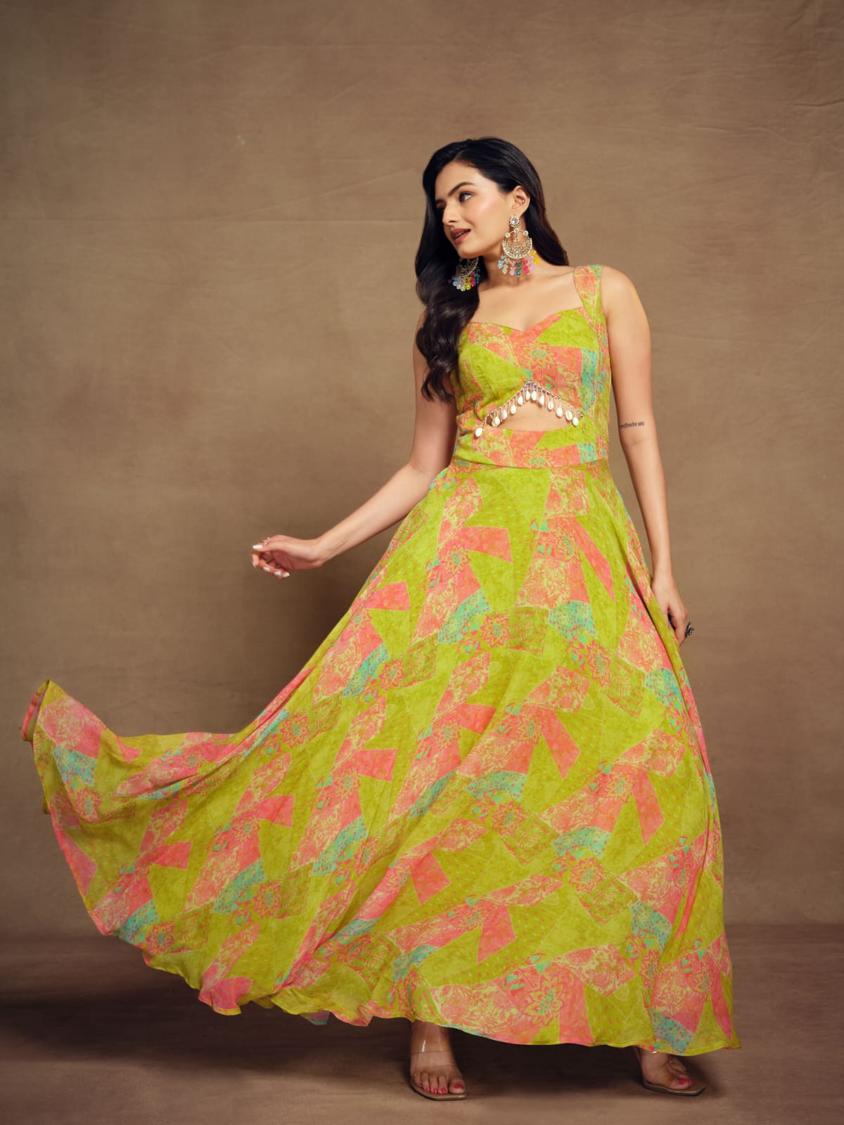 Floral Green Premium Summer Gown