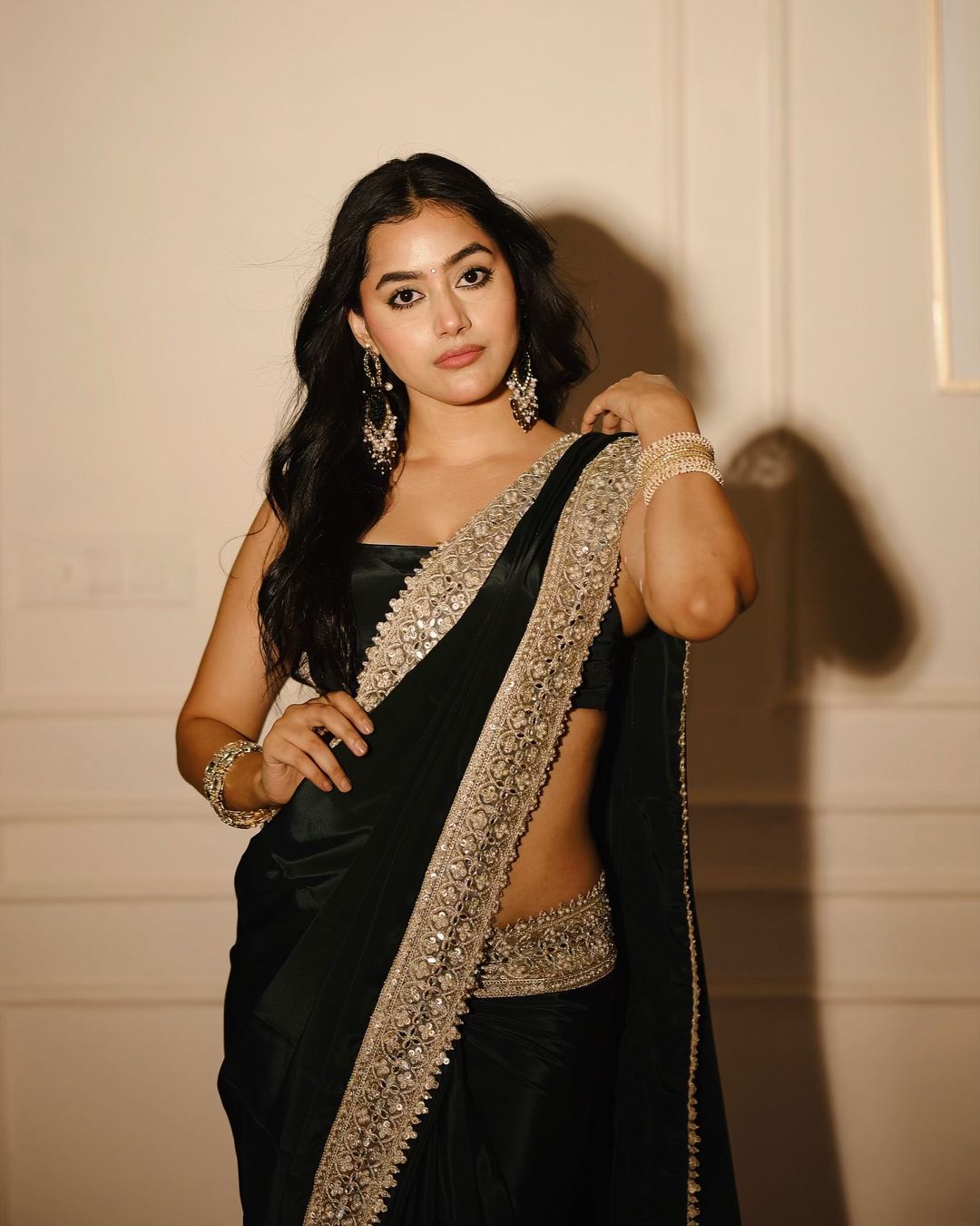 Royal Black Vichitra Silk Sequins Embroidered Saree