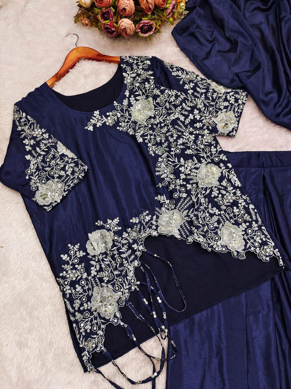 NAVY BLUE ELEGANT READY TO WEAR DRAPE SAREE