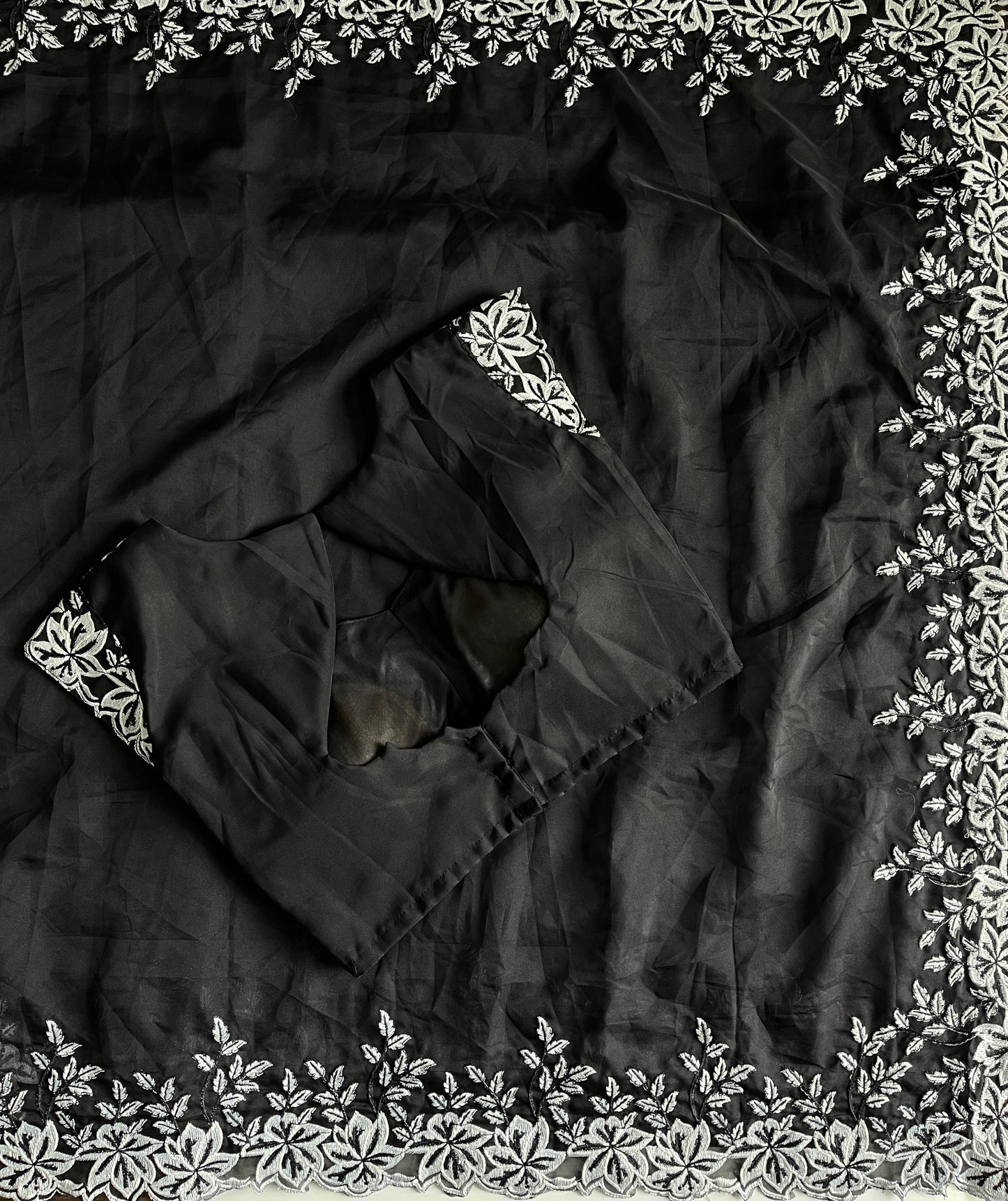 Black & White Thread Work Premium Saree