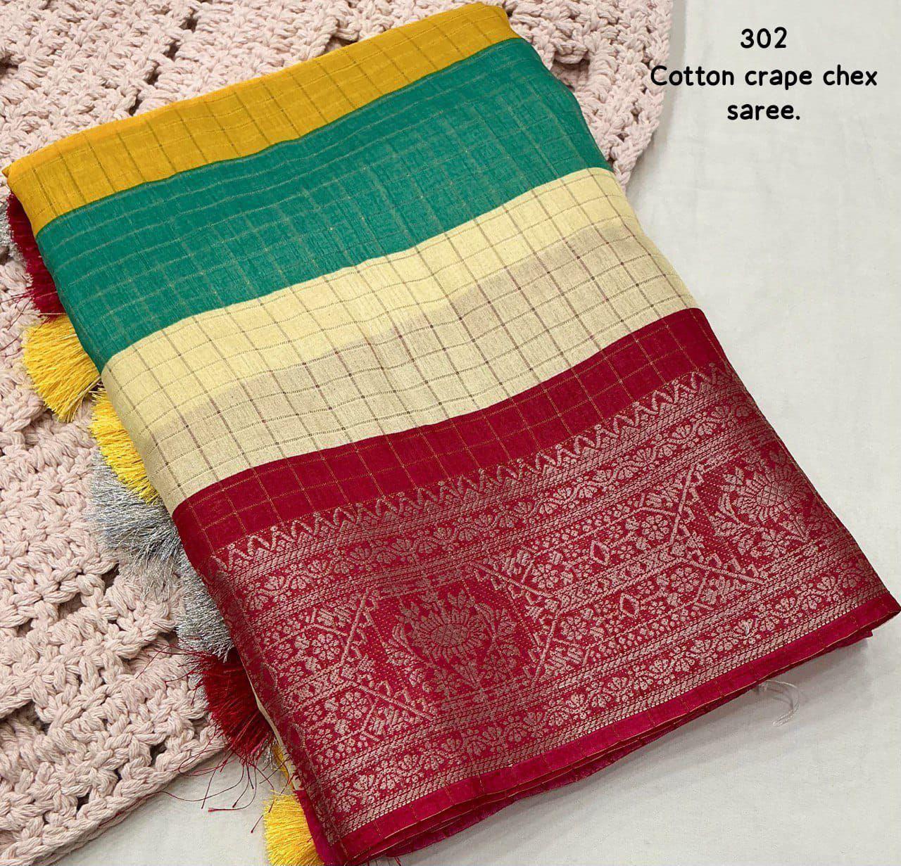 Colorful Soft Cotton Crepe Vibrant Saree