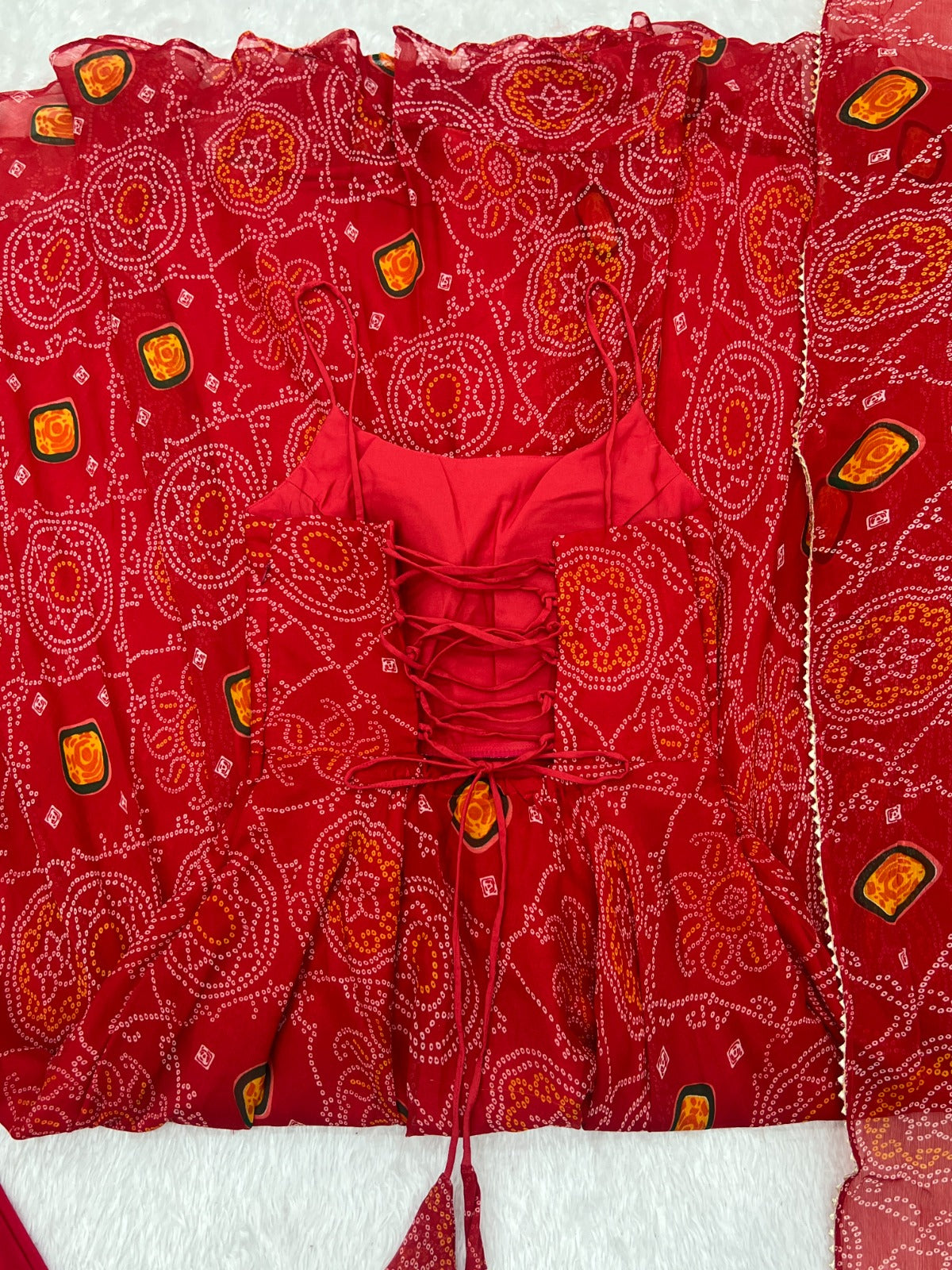 Red Rubrik Stylish Pure Soft Light Weight Chiffon Bandhej