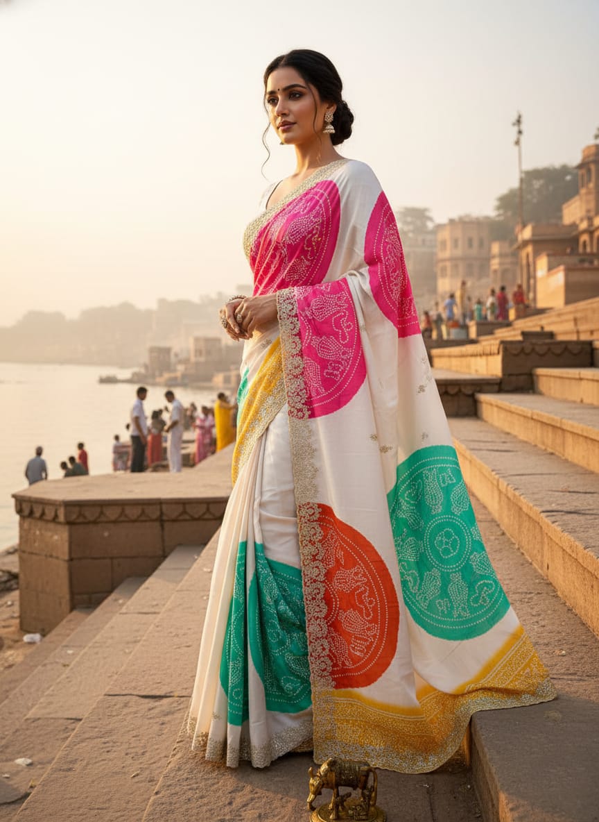 Ethnic Fusion Bandhani Premium Chinon Saree