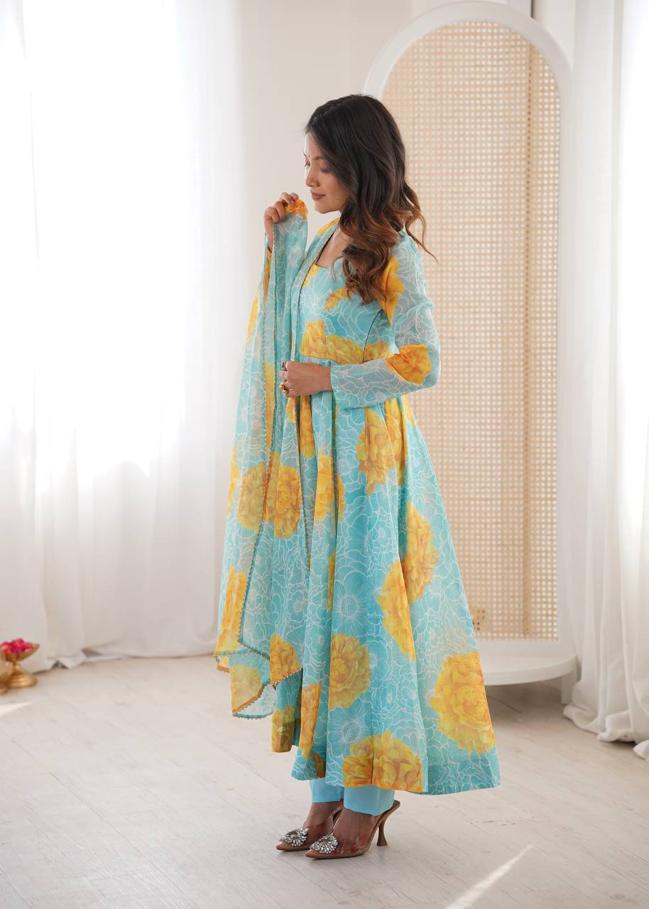 Colorful Organza Soft Flaired Ready to Wear Suit