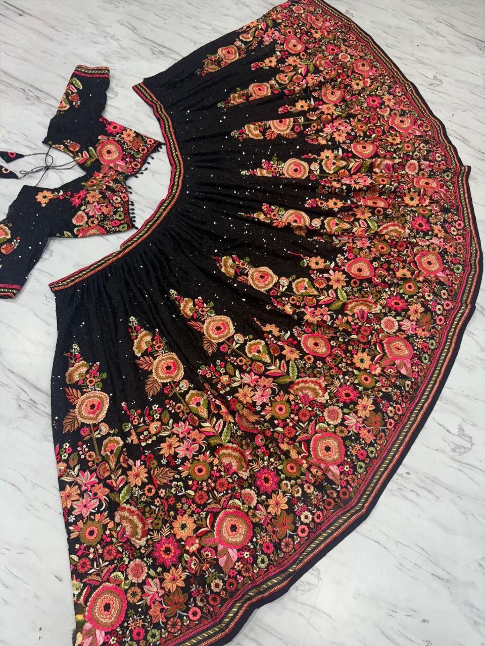 Black Floral Work Designer Lehenga