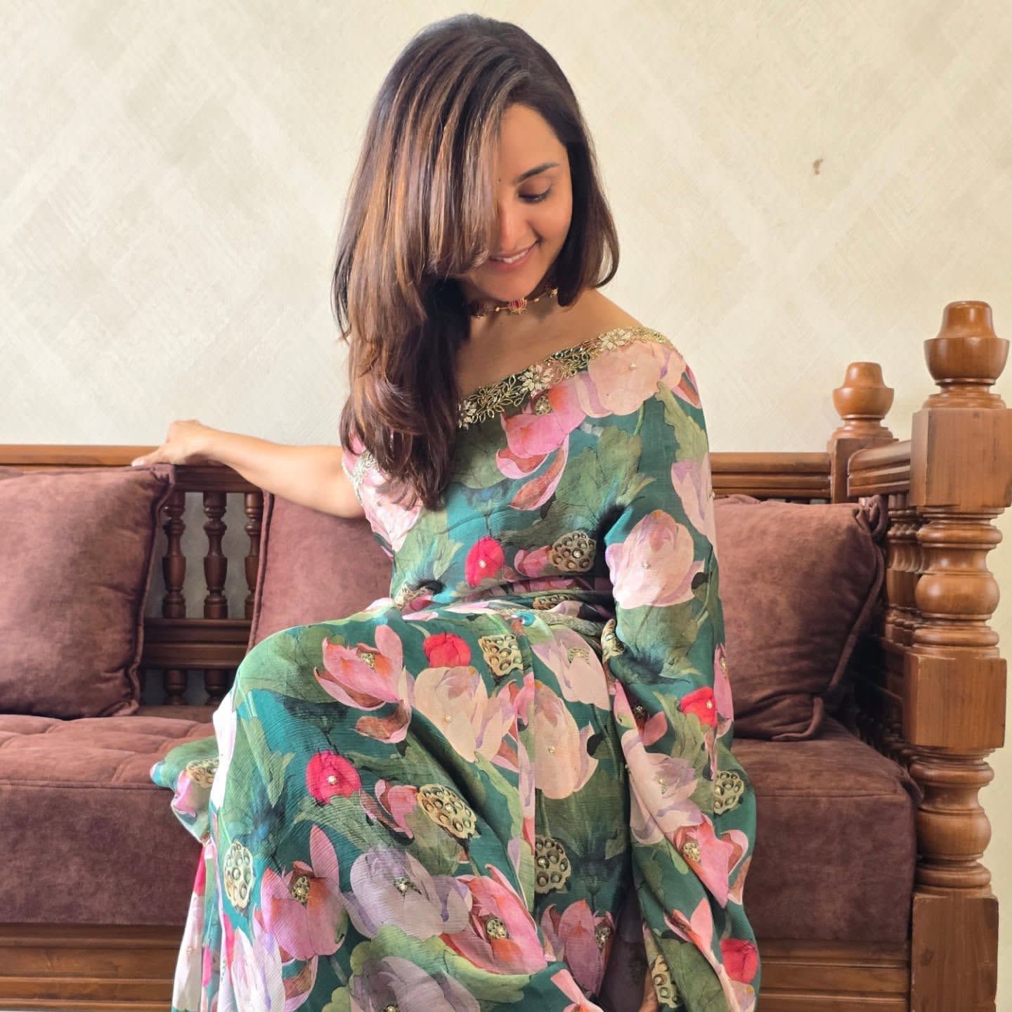 Timeless Premium Green Floral Creative Saree