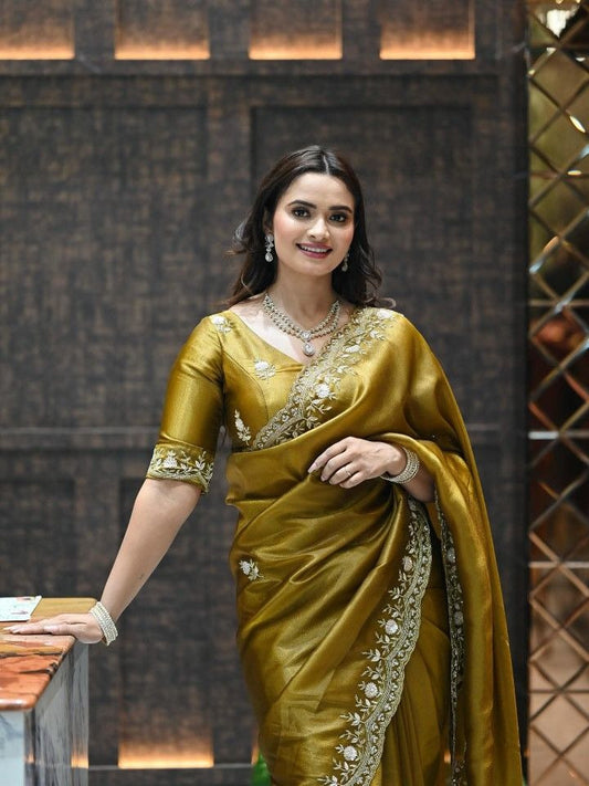 SUN GOLD FANDY SATIN SAREE