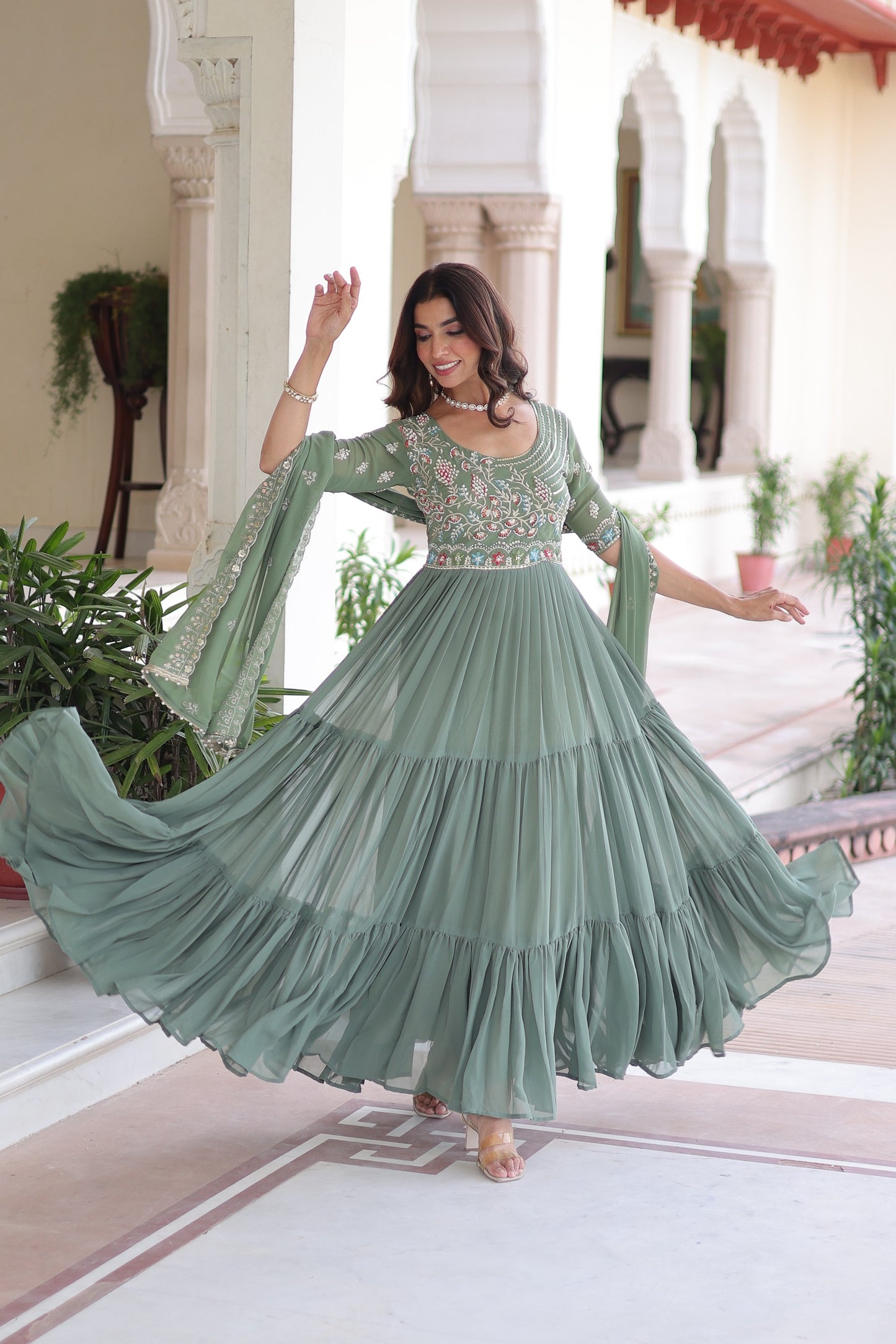 Premium Multi Thread Bead Work Gowns