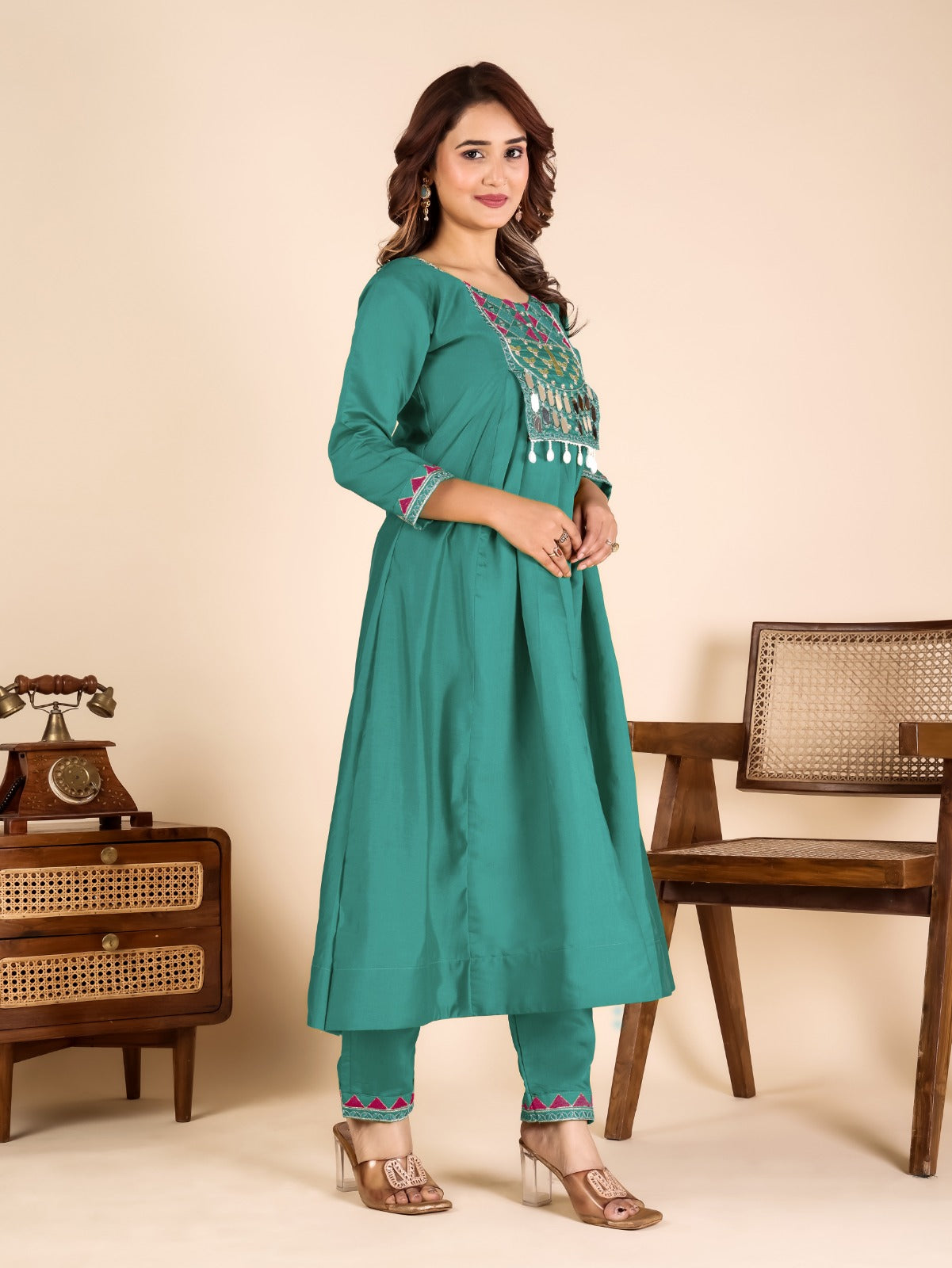 Aqua Green Roman Silk Classic Suit