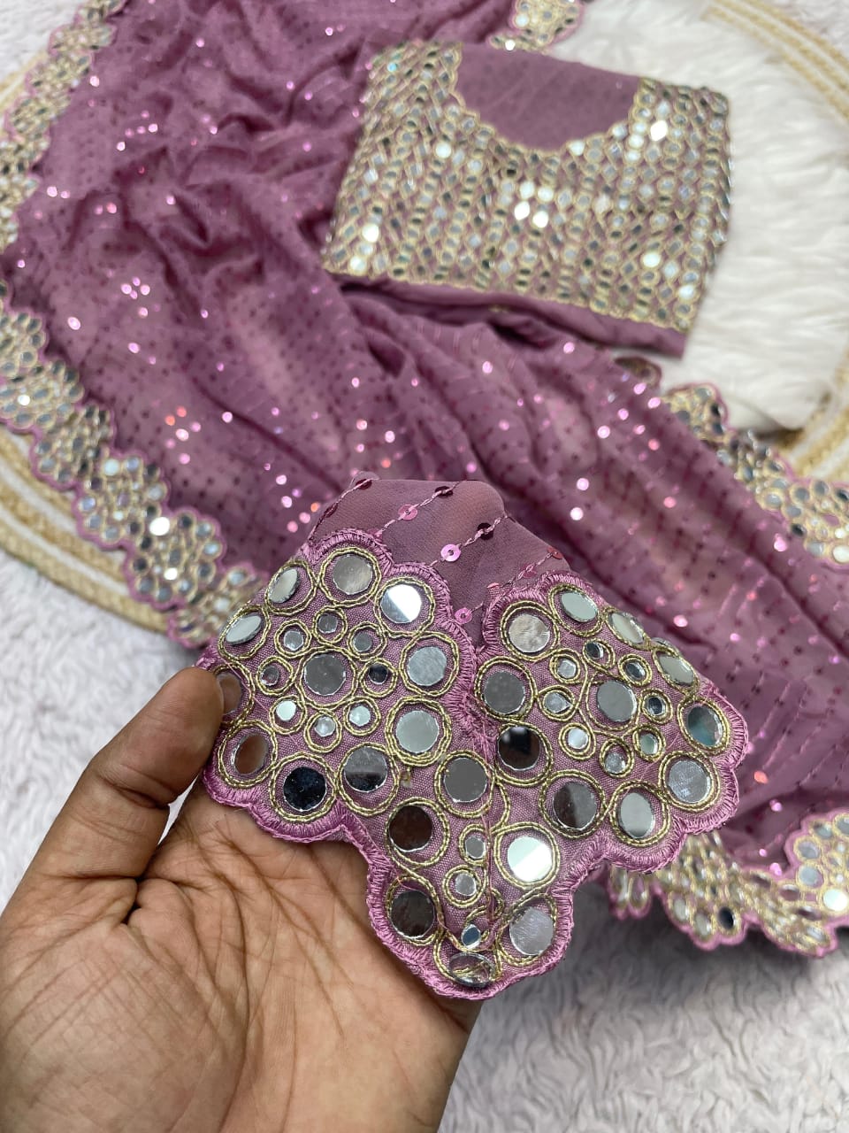 Real Mirror Work Ultra Premium Bling Saree