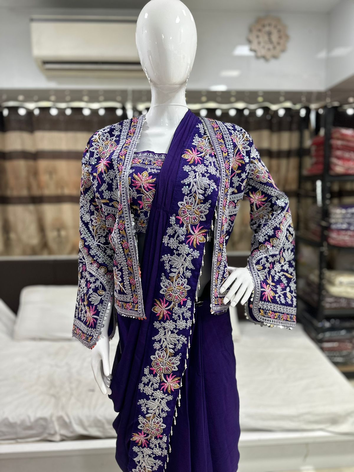 Supreme Jacket Saree Outfit - Ready To Wear