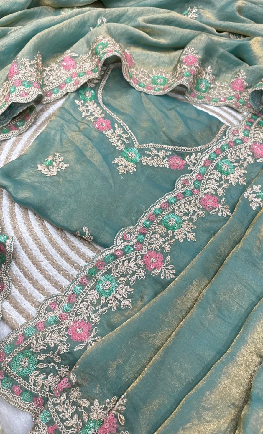 Pastal Sea Green Soft Satin Silk Premium Saree