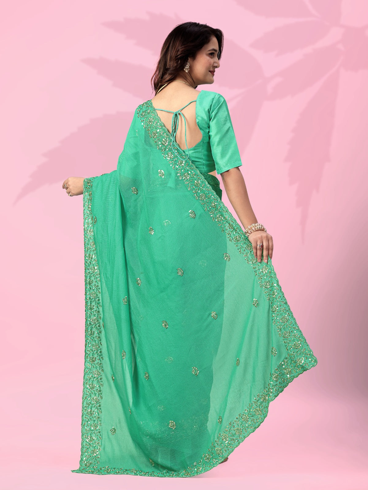 Fresh Aqua Green Pastal Timeless Saree