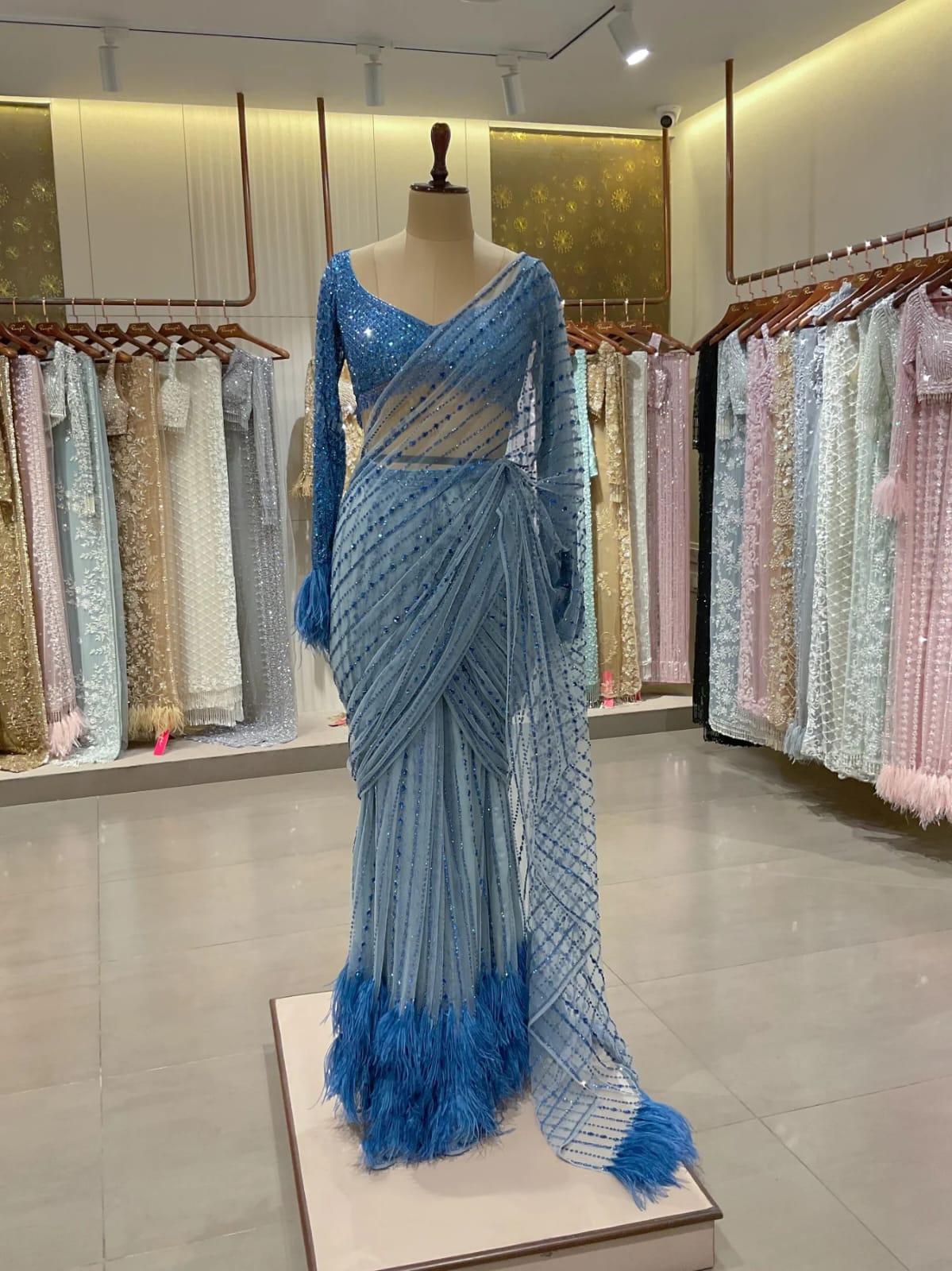 Blue Vibes Bollywood Sequins Bling Saree