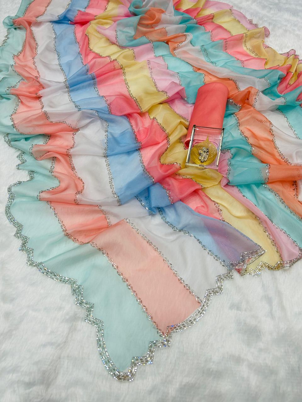 Rainbow Premium Organza Saree