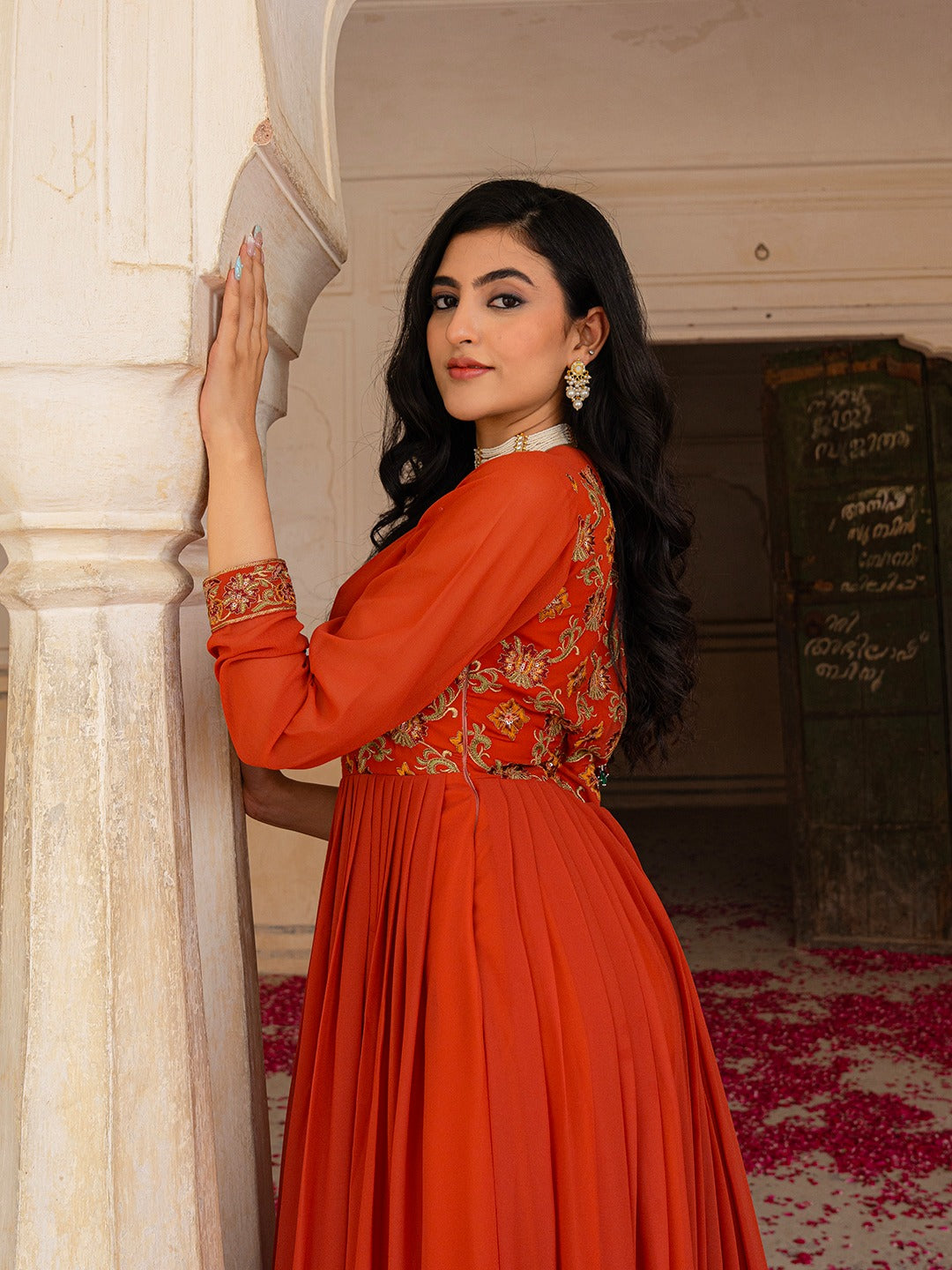 Red Hot Gown Dupatta Set - Ready To Wear