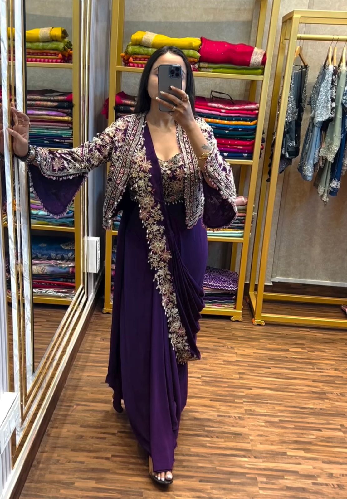 Supreme Jacket Saree Outfit - Ready To Wear