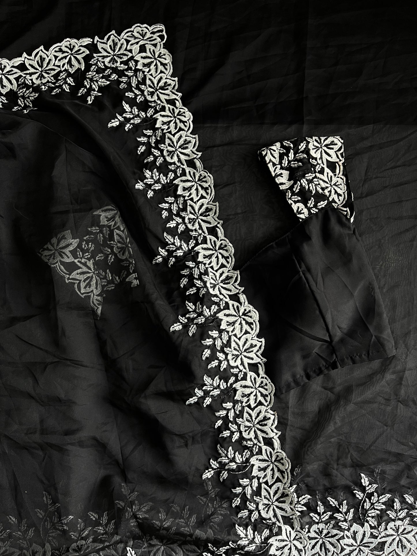 Black & White Thread Work Premium Saree